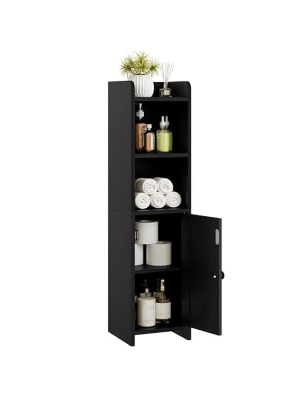 Small Bathroom Storage Cabinet Corner, 7.87"Dx7.87"W x31.5"H (Black)
